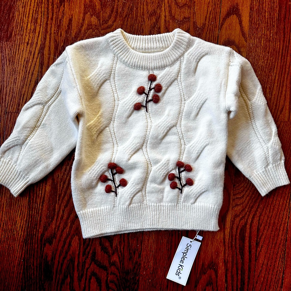 Simply Kids Girls Sweater Ivory Cableknit size 100 or 3T